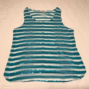 Loft blue and white sequin tank